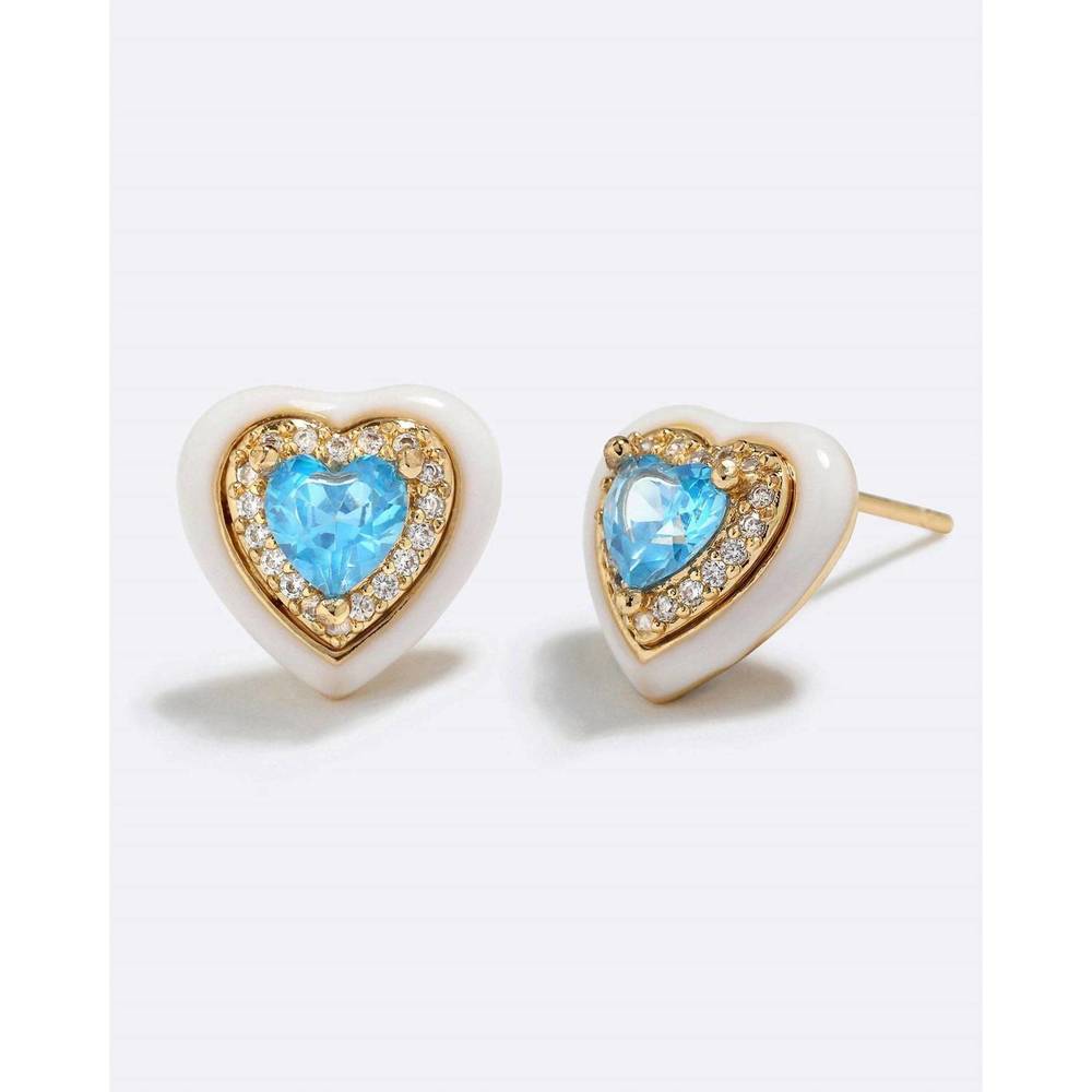NEW EMMA PILLS women's slow dance heart stud earrings in white/gold/blue